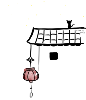 Jianghu night scene with inn lantern and cat under the starlight